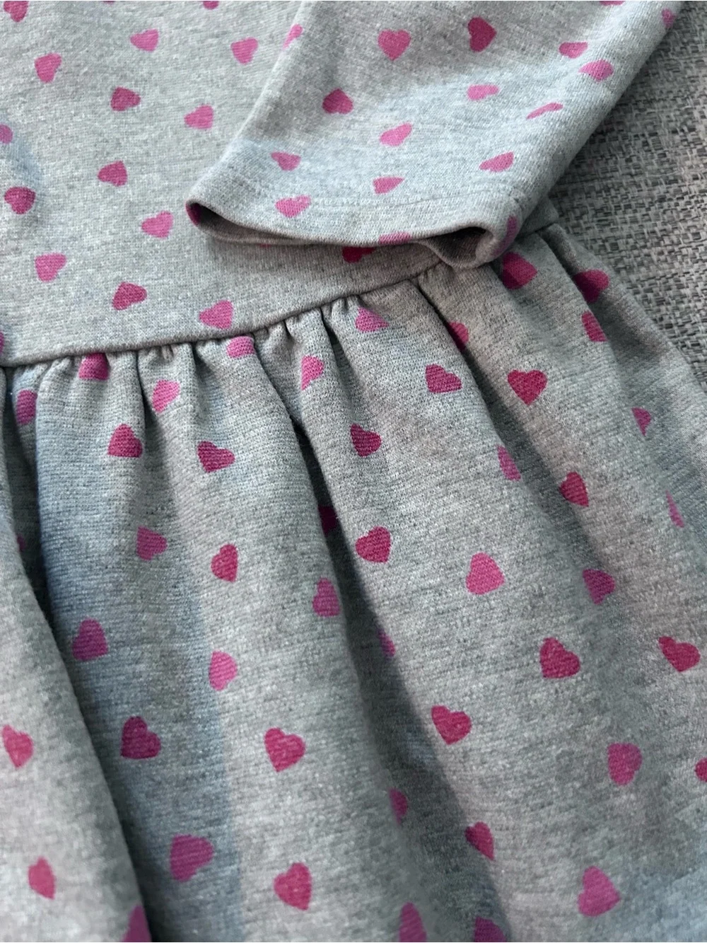 Janie and Jack Gray Dress with Pink Heart Print and White Collar. Size 4